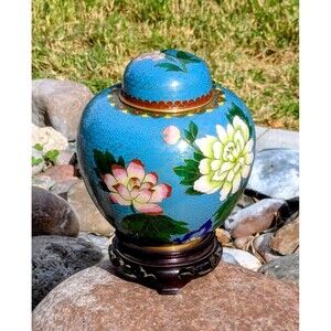 Vintage Cloisonné Floral Ginger Chinese Enamel Art-Mid 20th Century 8" Vase EUC